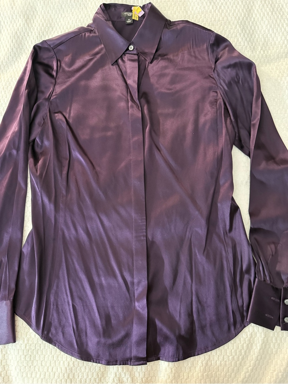 Ann Taylor Deep Purple Silk Button-Front Blouse